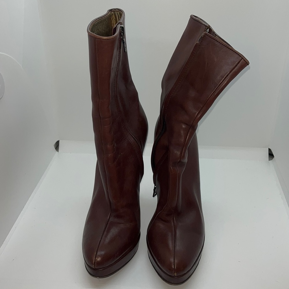 Prada brown leather ankle boots.